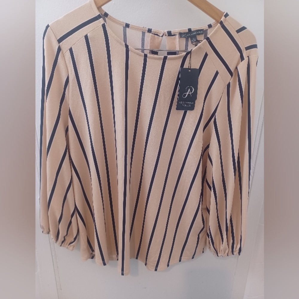 Adrlanna Papell NWOT Size XL Striped Beige and Black Blouse